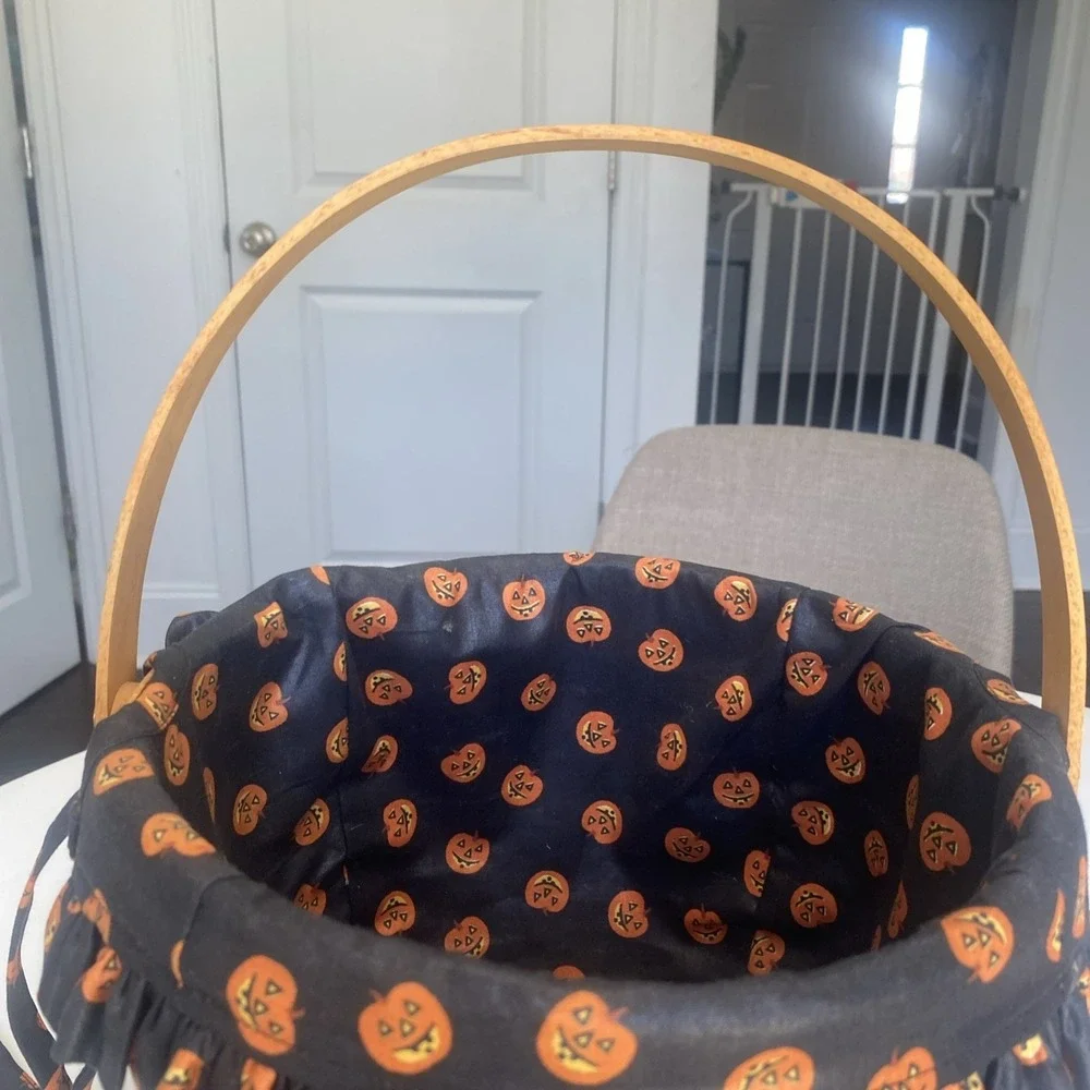 Longaberger 1995 Large Pumpkin Halloween Basket Liner & Tie 8